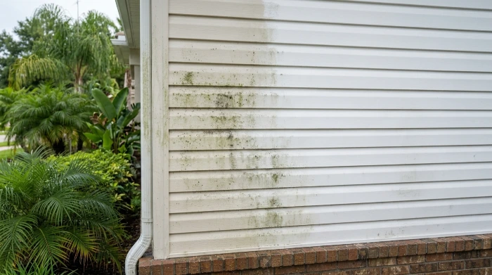 Florida home siding showing mold and algae growth caused by humidity