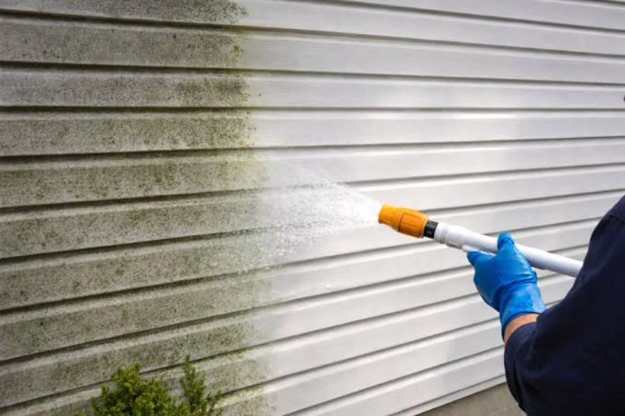 Soft wash house siding